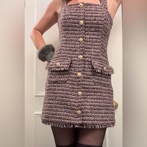Dynamite Tweed Mini Dress with Gold Buttons
